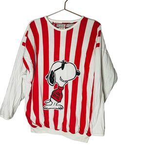 Vintage Red White Striped Double Sided Snoopy Reversible Sweatshirt Size Large
